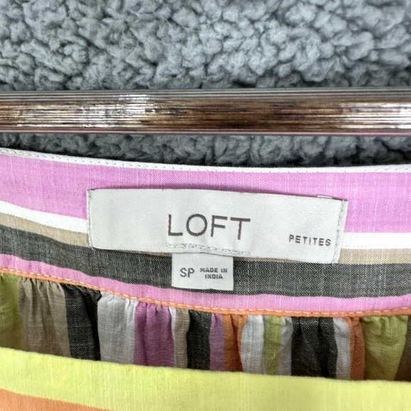 LOFT Top Womens‎ Small Petite Striped Square Neck Oversized Gauzy Cotton Boho - Picture 2 of 6
